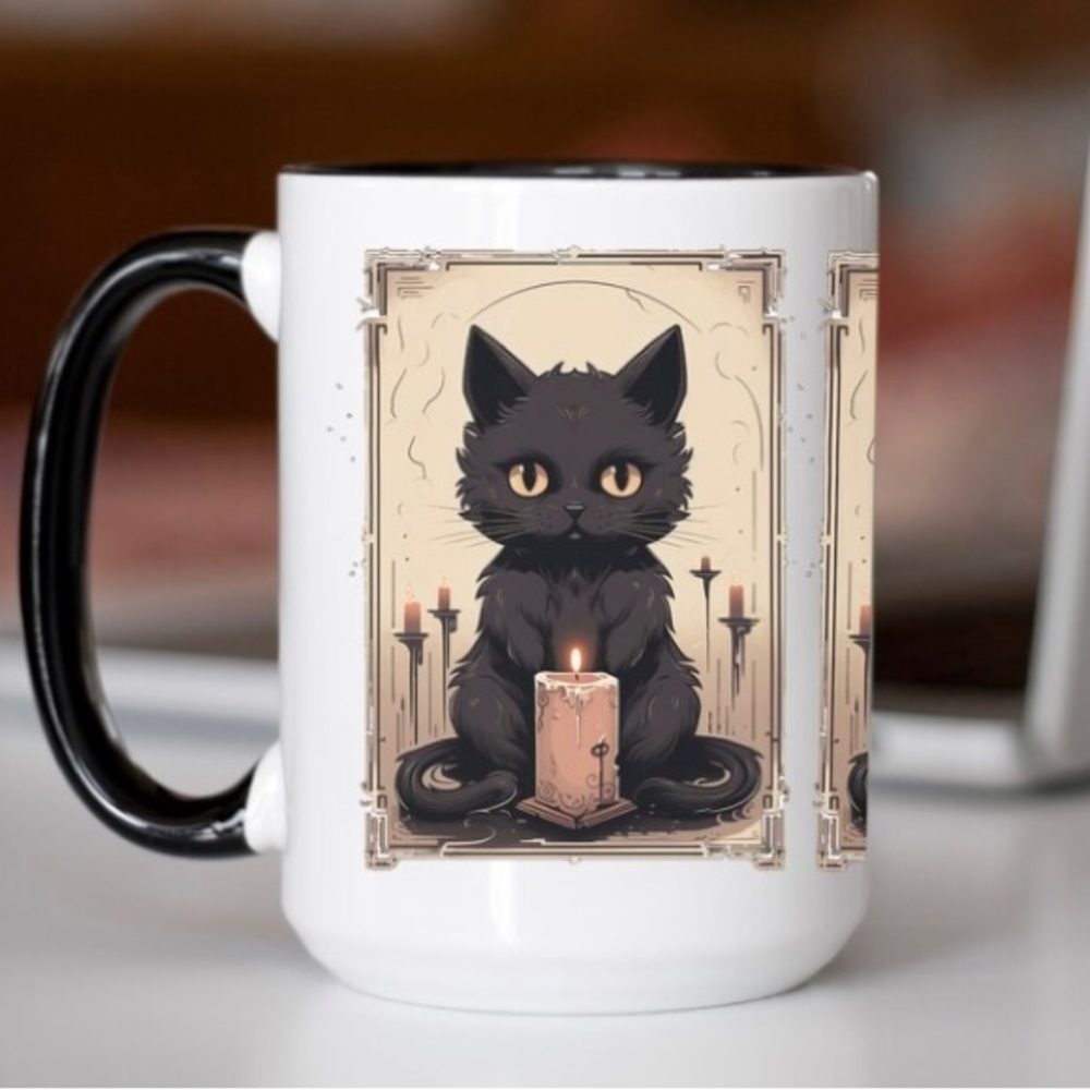Halloween 🎃 Tarot Card Black Cat ceramic coffee mug - Picture 2 of 3